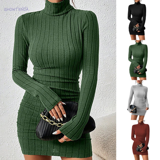 Spèly-Robe à col roulé à manches longues pour femmes, Mini gaine sexy, Robes de club, Drum con, ixélégante, Automne, Hiver