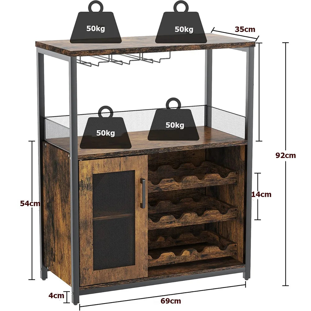 Armoire à vin rétro avec lumières LED 7 couleurs, porte-bouteille réglable et support en verre, stockage de boissons multifonctionnel pour Bar à domicile
