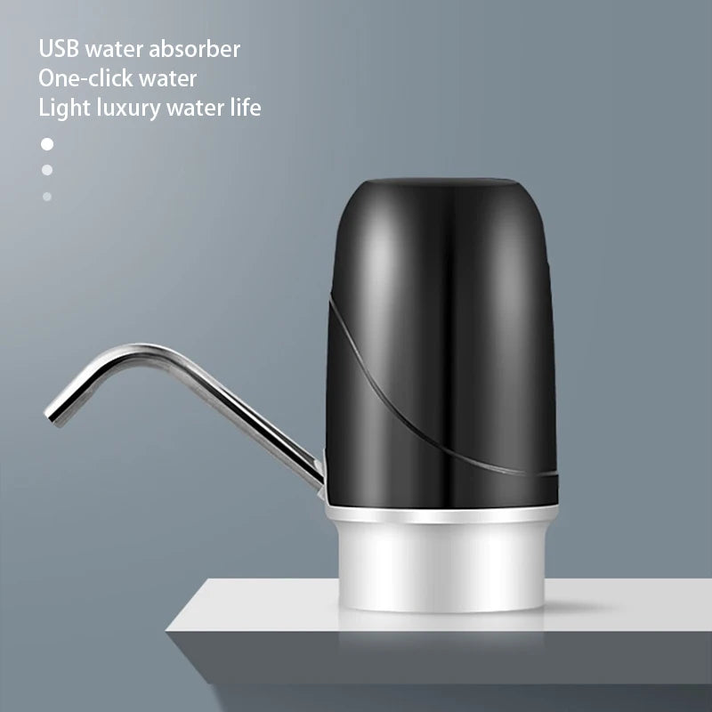 Pompe à eau USB noire et argentée, distributeur automatique pour bouteille, design moderne et pratique