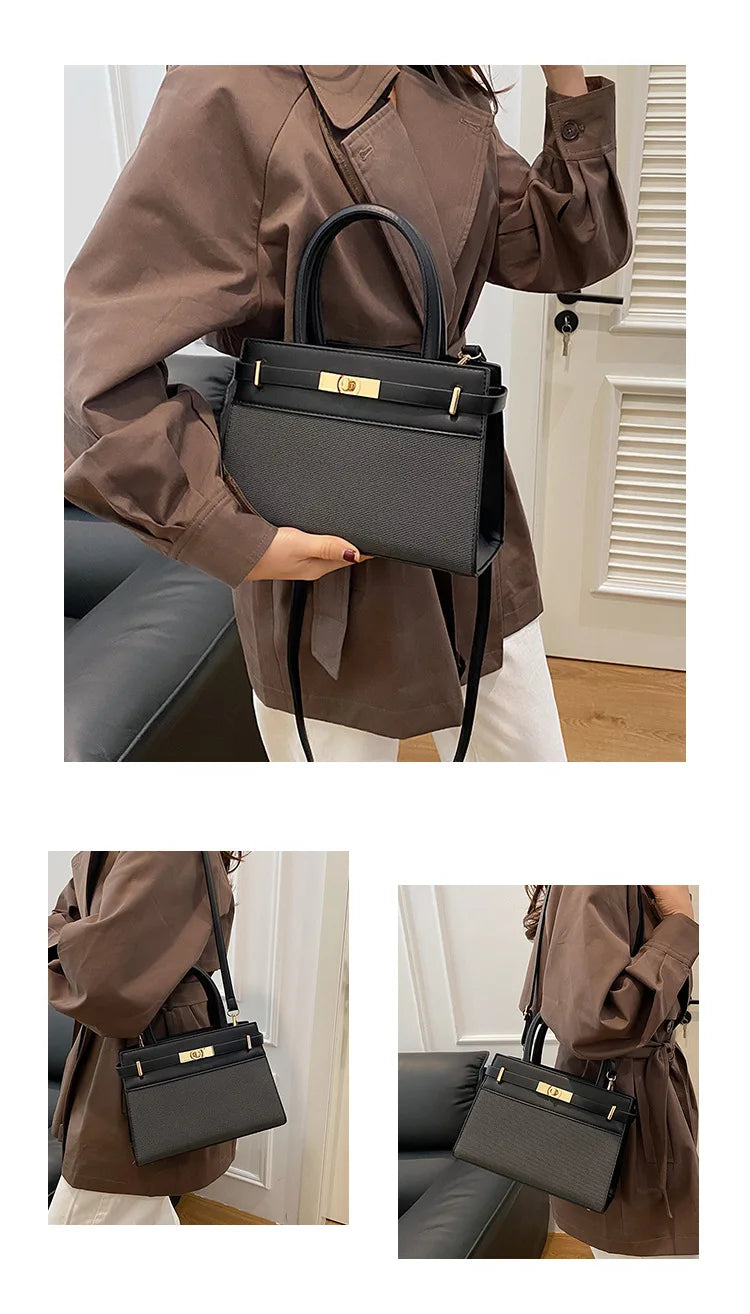 Sac à main noir élégant avec poignées et bandoulière, parfait pour un style moderne et pratique.