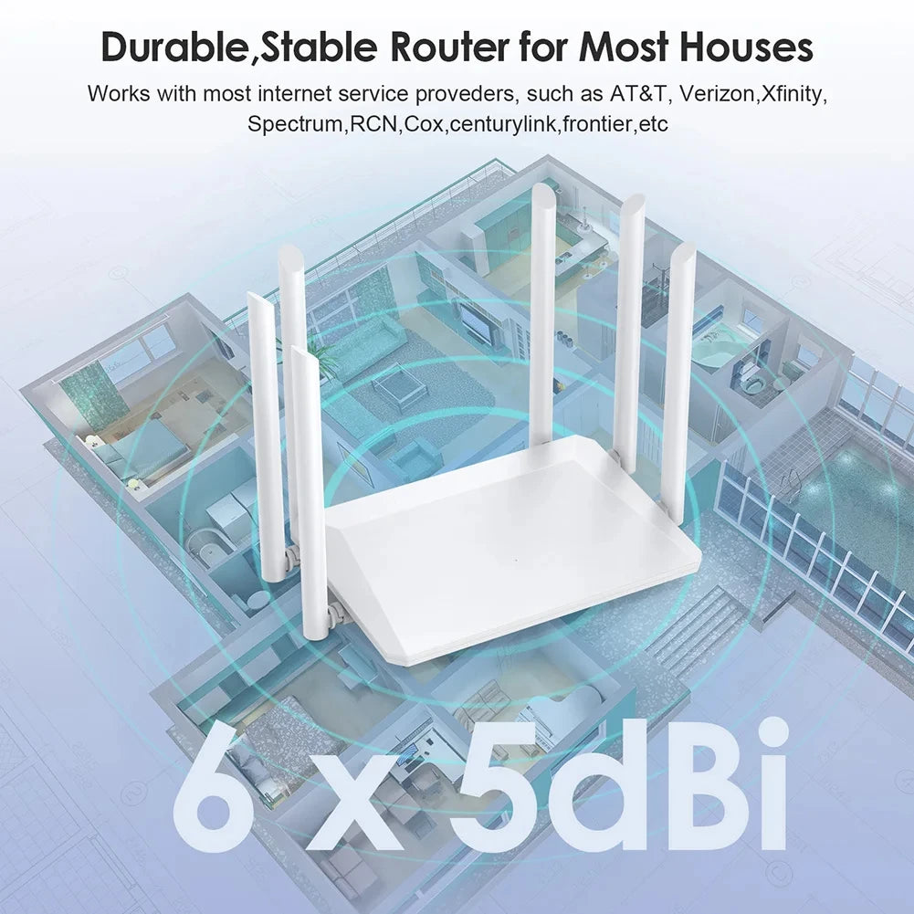Répéteur de portée Wifi routeur sans fil double bande 2.4G 5G 1200Mbps avec antennes à Gain élevé 5 * 6dBi extension Wi-Fi à couverture plus large