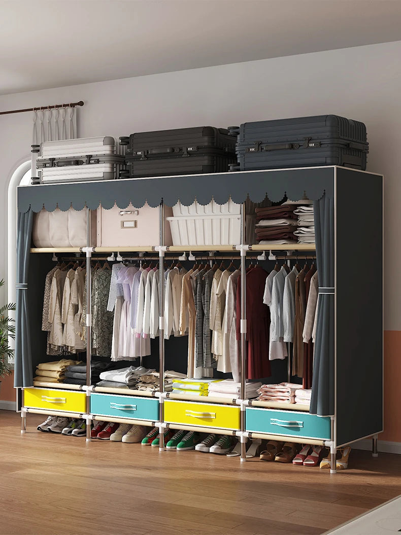 Grande armoire en tissu, organisateur de placard Portable, armoire de rangement multicouche anti-poussière pour salle de location ou chambre à coucher