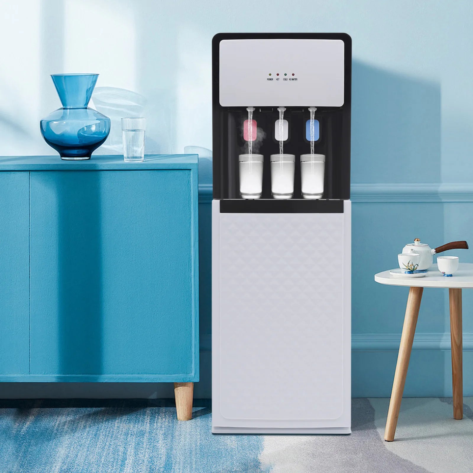 Distributeur d'eau chaud/froid avec 3 robinets, idéal pour bureau ou cuisine moderne