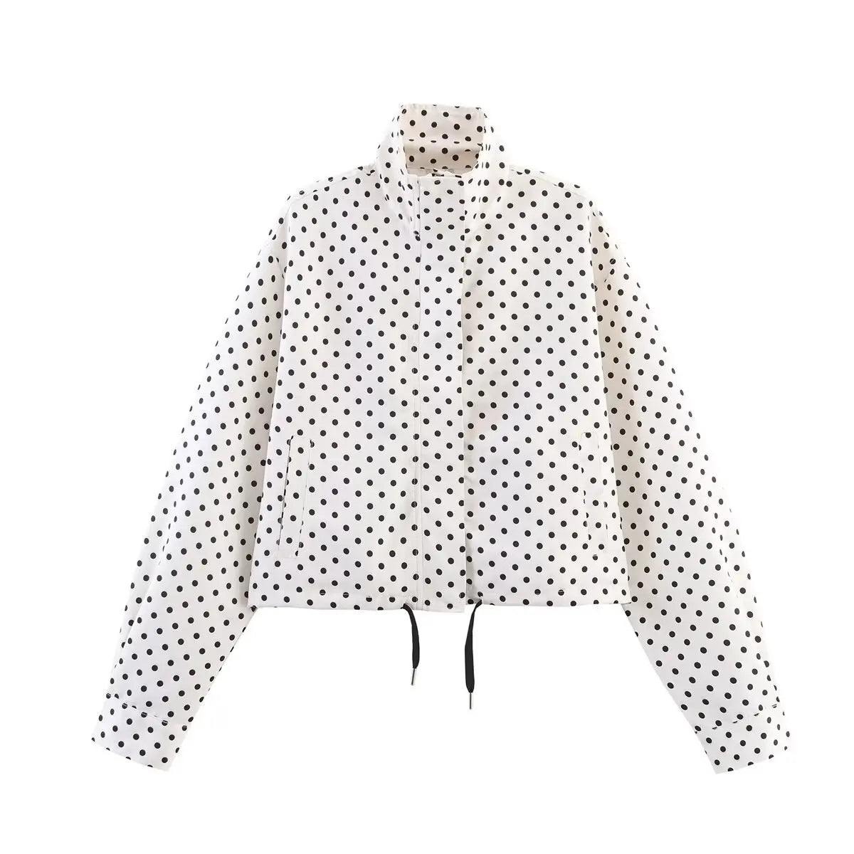 HH mode femmes à pois imprimé manteaux courts automne manches longues col roulé fermeture éclair avec poches cordon veste décontractée