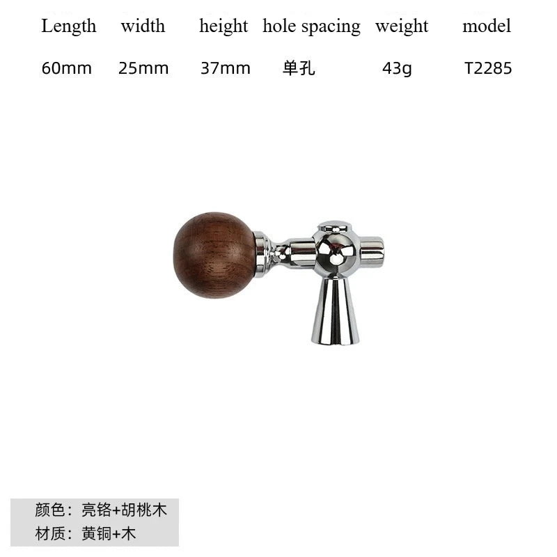 Nouvelle poignée de porte d'armoire en noyer de style chinois – Bouton rond monotrou en laiton et bois nordique en or pour tiroirs et meubles