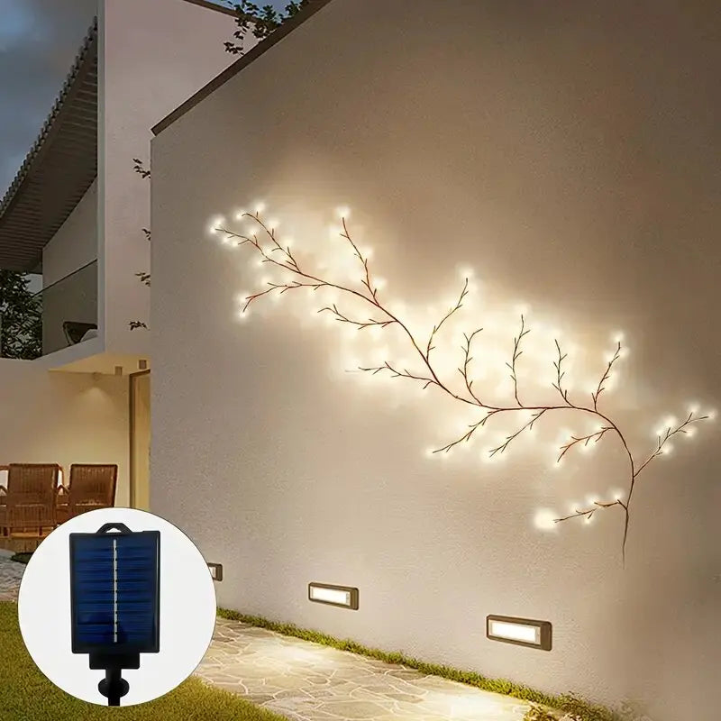 1PC 96LED s lumières de vigne de saule solaire, bricolage extérieur étanche chaîne lumières, lampes murales pour jardin, porche, magasin, terrasse, décor de voie