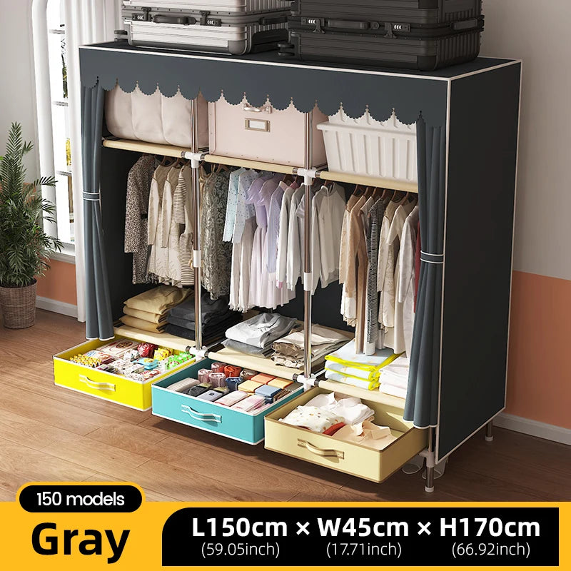 Grande armoire en tissu, organisateur de placard Portable, armoire de rangement multicouche anti-poussière pour salle de location ou chambre à coucher