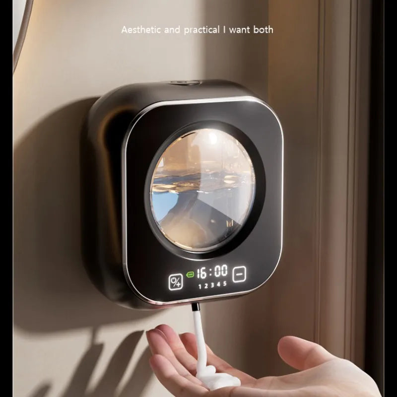Distributeur de savon automatique mural, grande capacité, capteur Rechargeable sans contact, cuisine avec nettoyage intelligent LED