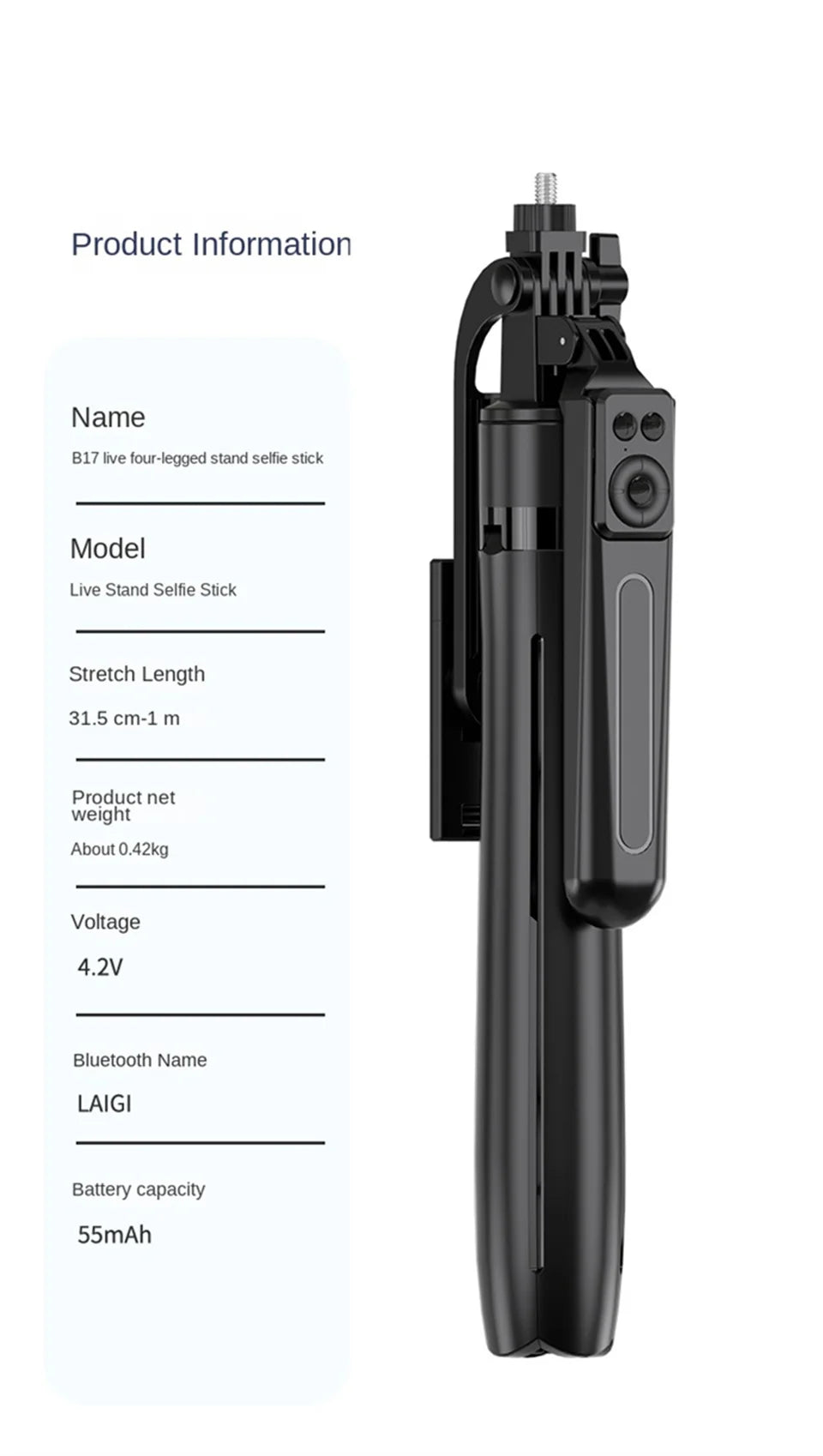 FANGTUOSI trépied 1800mm pour appareil photo Smartphone, support de trépied avec obturateur Bluetooth, supports de perche à Selfie sans fil support de téléphone
