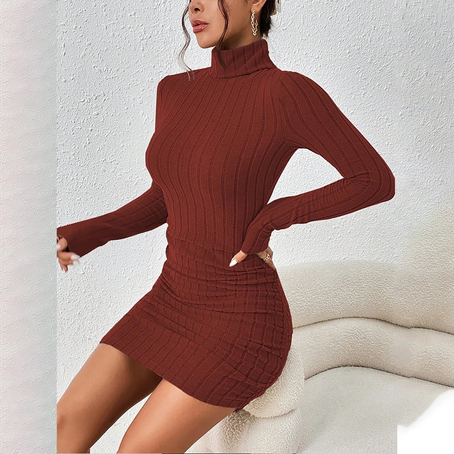 Spèly-Robe à col roulé à manches longues pour femmes, Mini gaine sexy, Robes de club, Drum con, ixélégante, Automne, Hiver