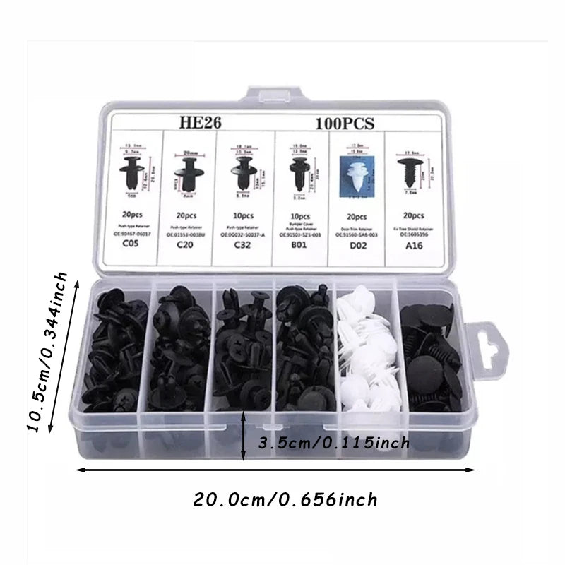 Kit de clips de fixation automatique, 100 pièces, Clips à rivets de garde-boue, goupille de retenue de poussée de carrosserie de voiture, Rivet de pare-chocs de porte, panneau de retenue de voiture