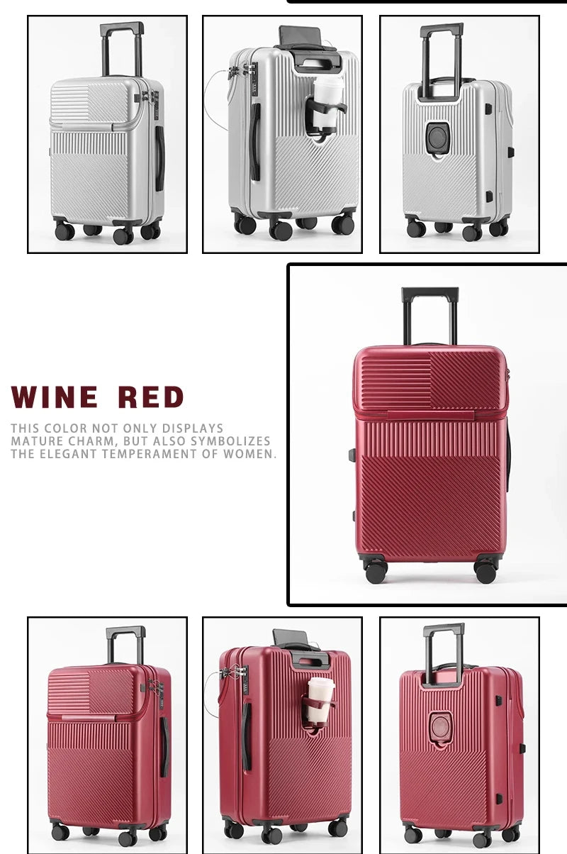 Valise bagages valise d'affaires élégante avec porte-gobelet compacte 20 pouces légère bagage à main