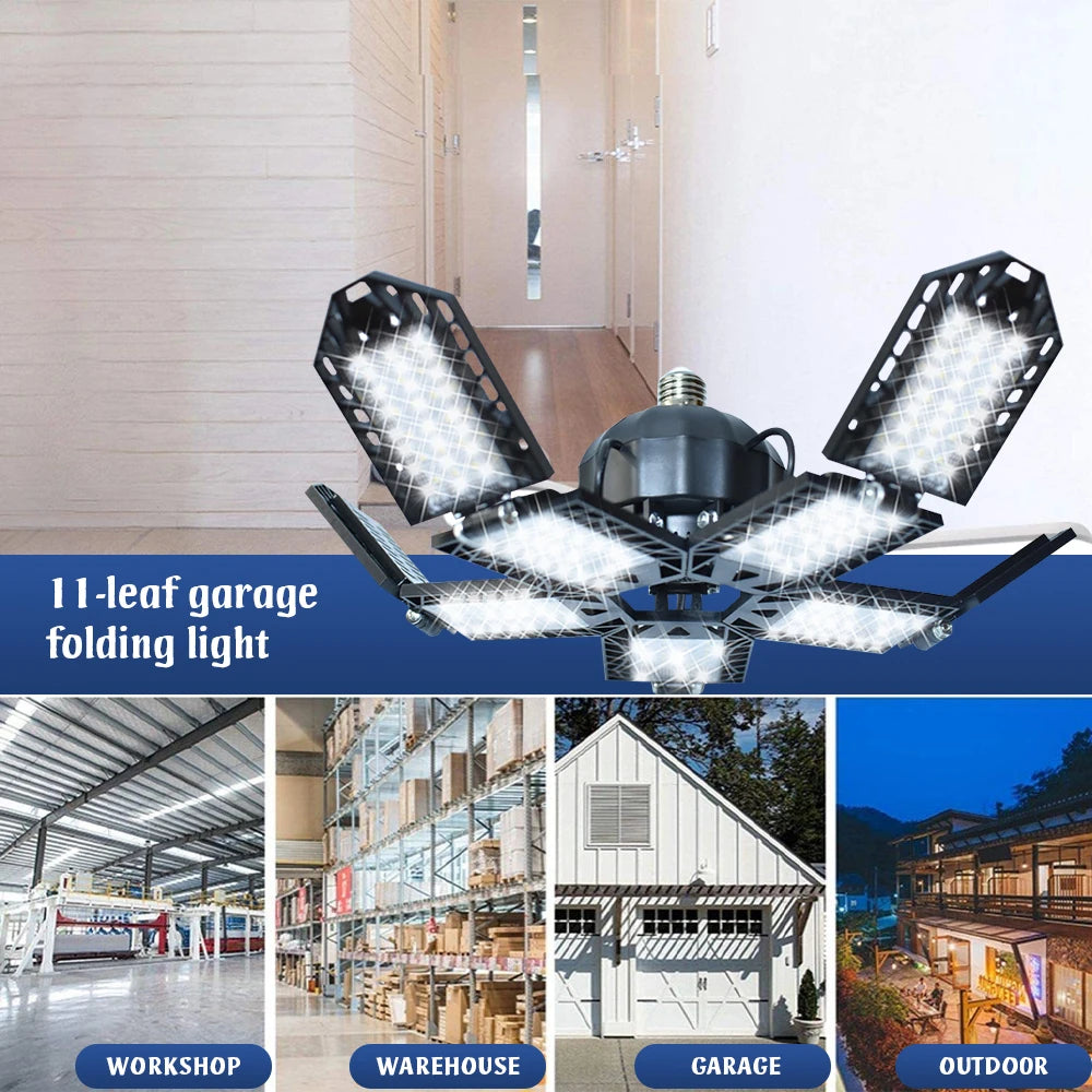 Lampe LED pliable 11 feuilles pour garage, atelier, entrepôt et extérieur - éclairage puissant et flexible