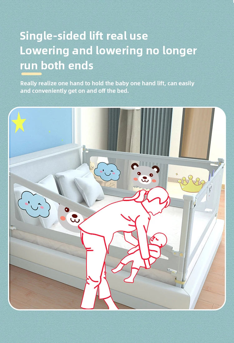 Barrière de lit bébé avec levage unilatéral, sécurité enfant, design mignon ours et nuages