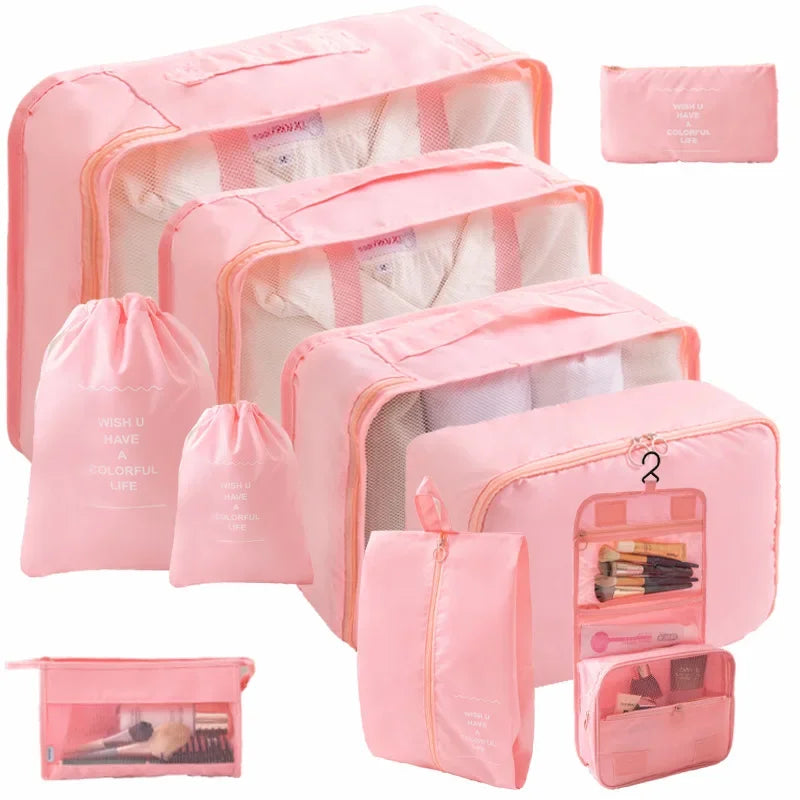 Ensemble de 10/7 pièces, organisateur de voyage, sacs de rangement, valise, Cubes d'emballage, étuis portables, garde-robe, bagages, vêtements, pochette à chaussures pliable