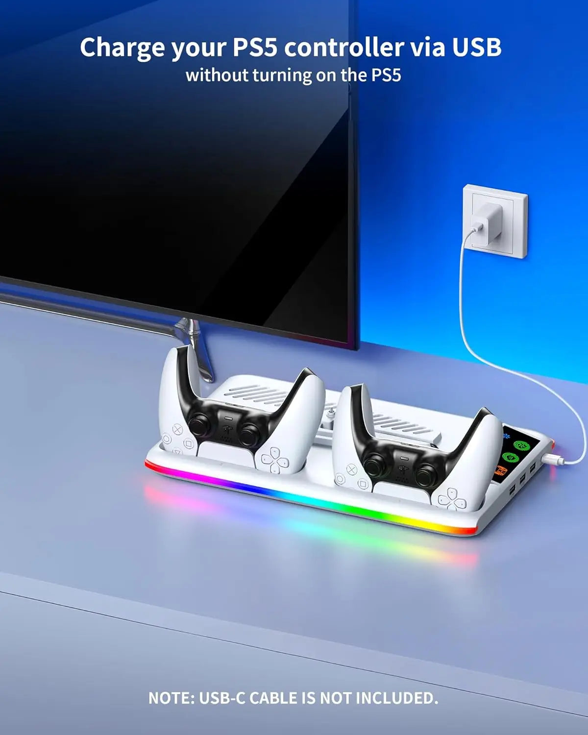 Support de refroidissement pour PS5/Slim/Pro, avec Station de charge de contrôleur LED, ventilateur de refroidissement à 3 vitesses pour accessoires de Console PlayStation 5