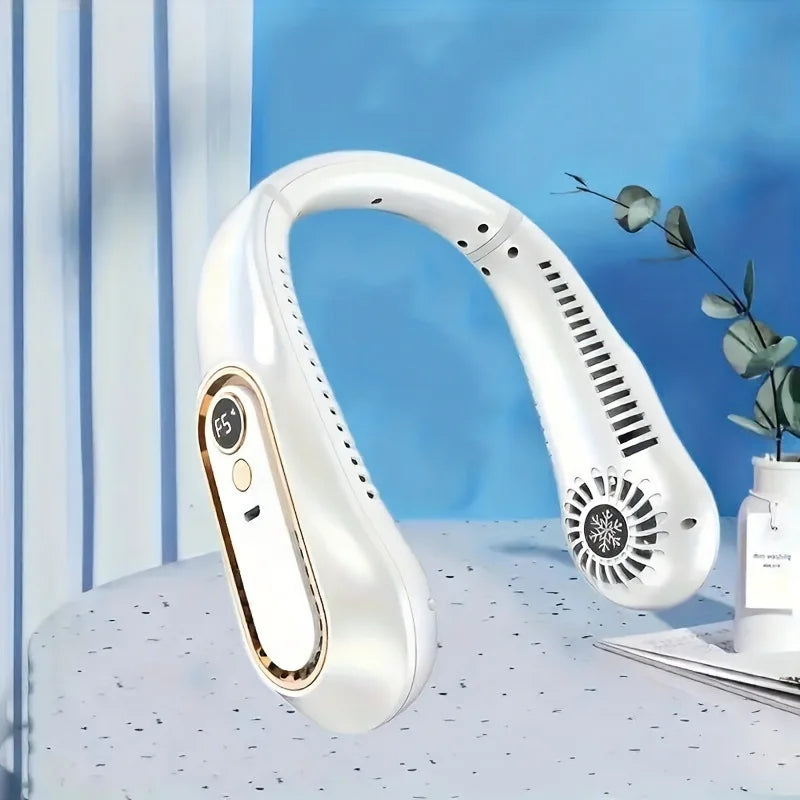 Ventilateur portable mains libres sans pales à suspendre au cou, mini-ventilateur avec affichage numérique, alimentation USB pour extérieur, randonnée, camping