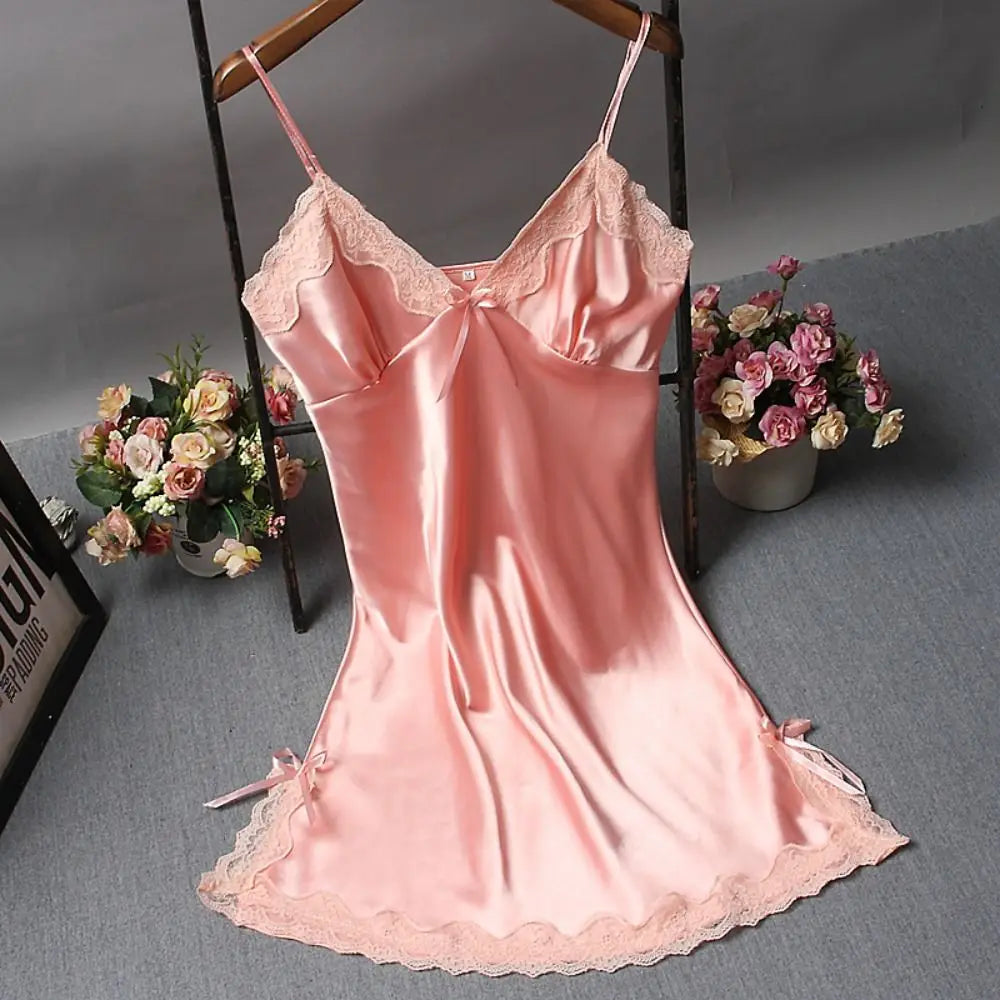 Mignon dentelle Camisola Patchwork femmes chemises de nuit robe en soie nœuds papillon Lingerie nuisette femmes