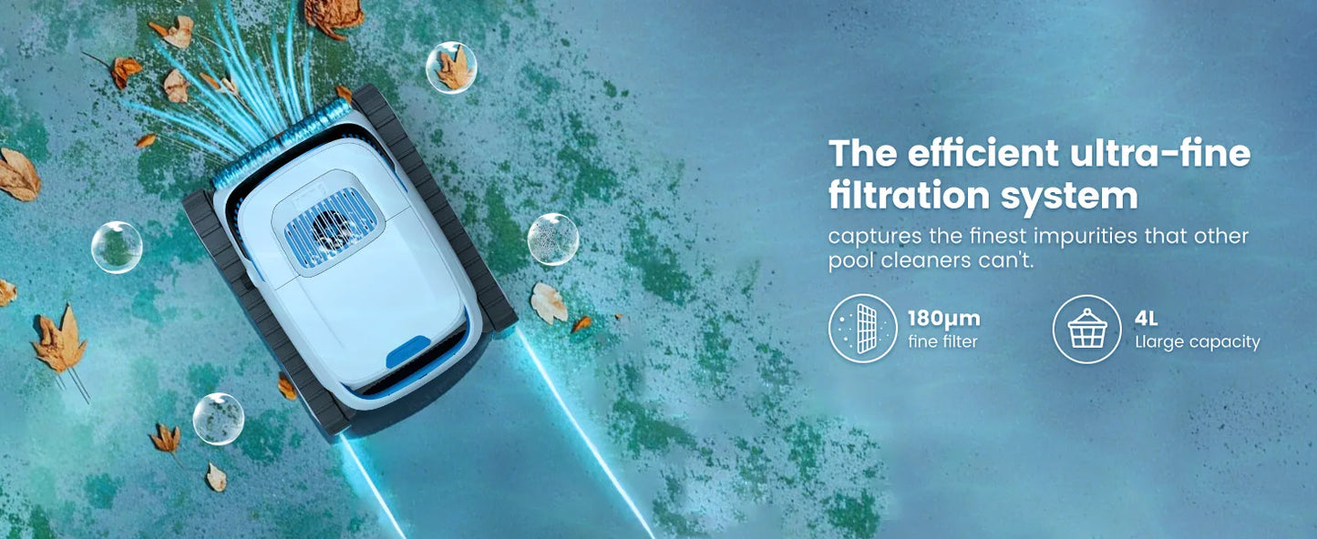Robot nettoyeur de piscine avec filtration ultra-fine 180μm et réservoir 4L, idéal pour eau propre