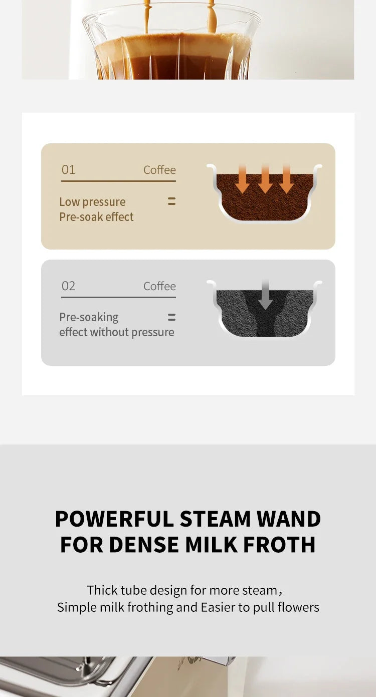 Machine à café expresso italienne 220V, en acier inoxydable, semi-automatique, mousseur à lait Commercial, pour le bureau