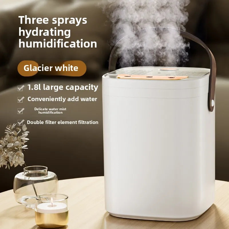 Humidificateur à trois buses 1,8 l, vaporisateur d'aromathérapie de grande capacité, diffuseur d'huile essentielle, veilleuse domestique, humidificateur d'air