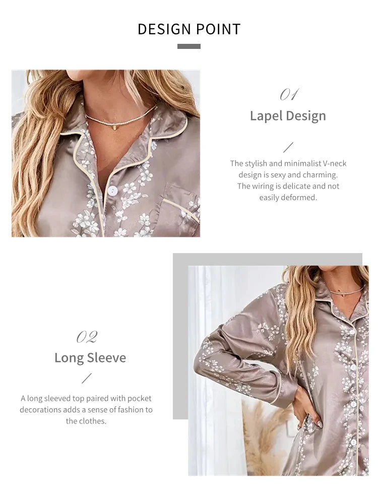 Femmes Satin Pyjama décontracté vêtements de nuit maison vêtements costume automne à manches longues boutonné haut et pantalon vêtements de nuit vêtements de détente Pyjama Femme