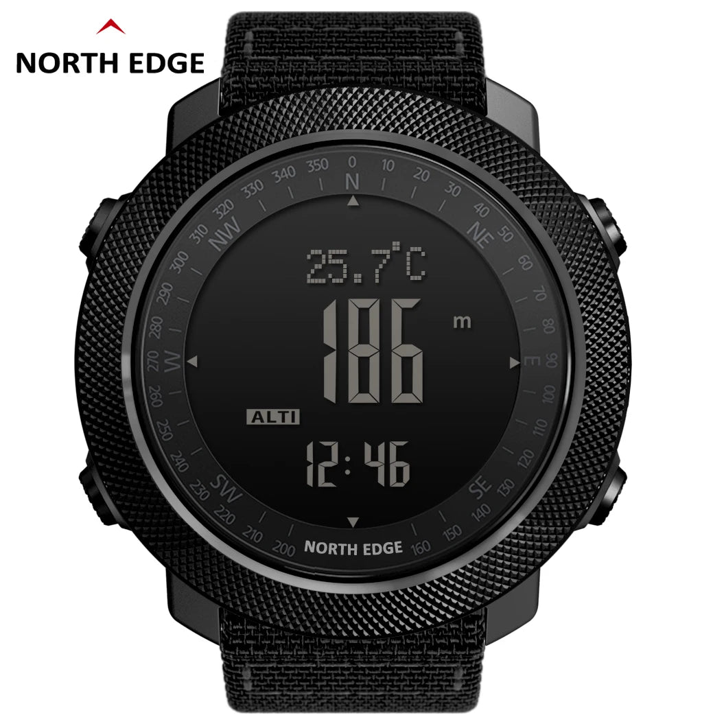 Montre connectée North Edge noire avec altimètre, boussole et thermomètre pour activités outdoor