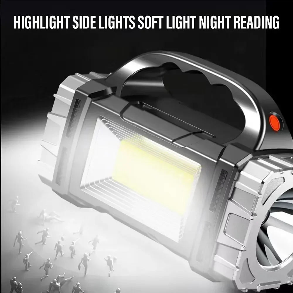 2024 lampe de poche LED puissante USB + lampe de poche solaire Rechargeable COB torche de Camping en plein air projecteur Portable batterie externe en plein air