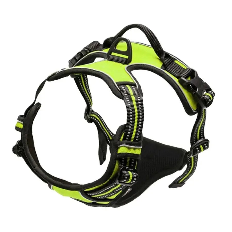 Harnais de chien réfléchissant vert néon et noir, ajustable, pour promenade en toute sécurité