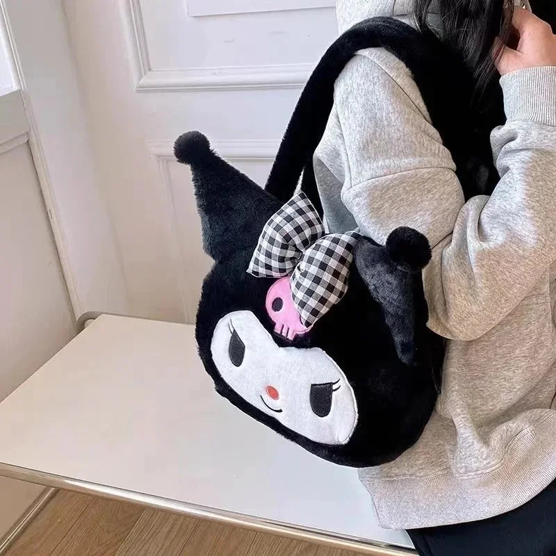 Sanrio mignon doux polyvalent grande capacité en peluche sac à bandoulière femme nouveau Kulomi sac à main dessin animé sac en peluche sac de messager