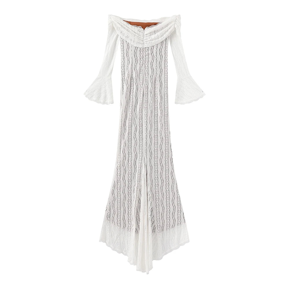 Suninheart Robe Longue Blanche Épaules Dénudées pour Événements - Robe de Soirée Rouge Manches Longues en Dentelle Élégante 2025 - Robe de Mariage Luxueuse, Robe de Bal pour Femmes