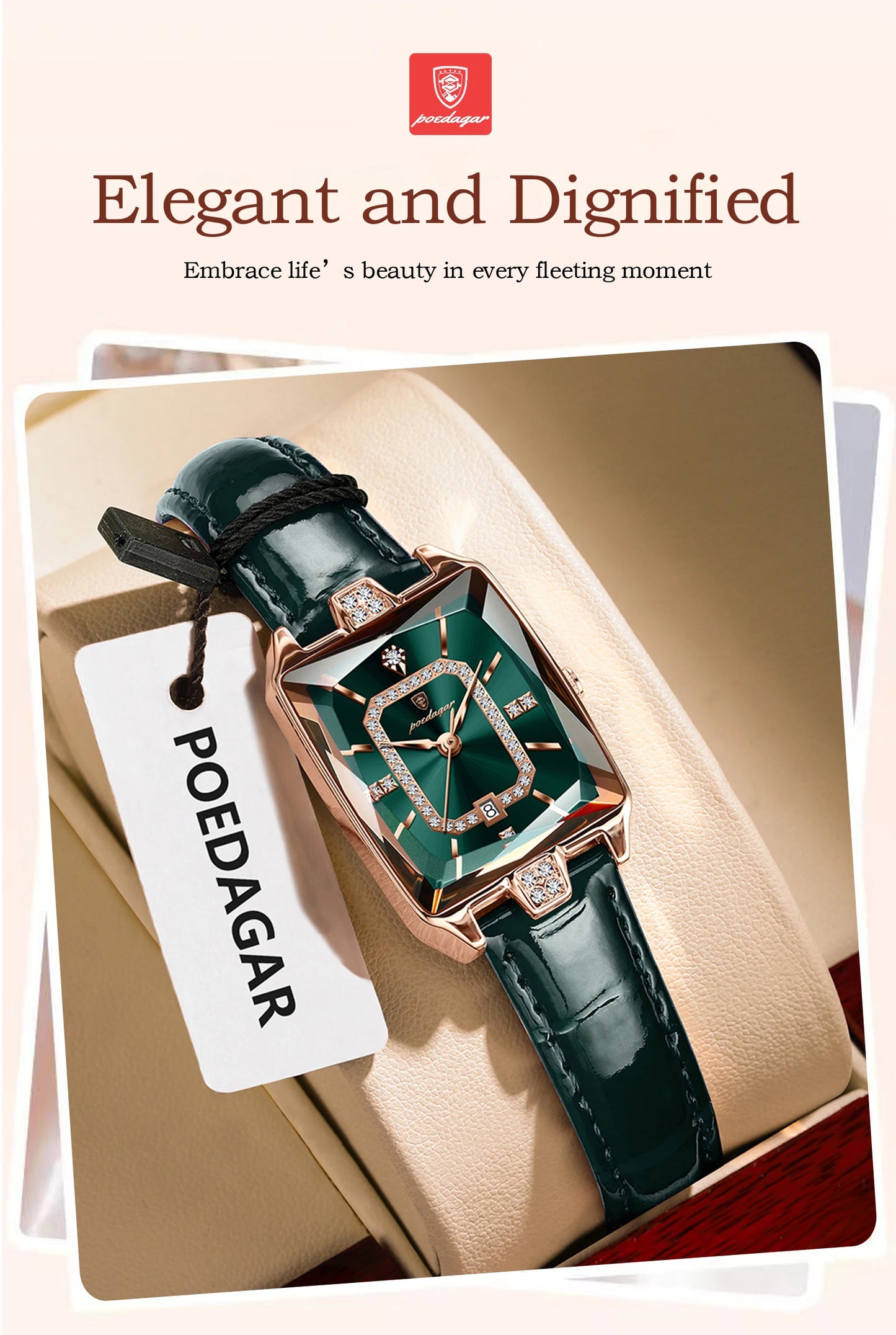 POEDAGAR Original luxe femmes montre-bracelet étanche en cuir Date femme montre élégante de haute qualité Quartz femmes montres Reloj