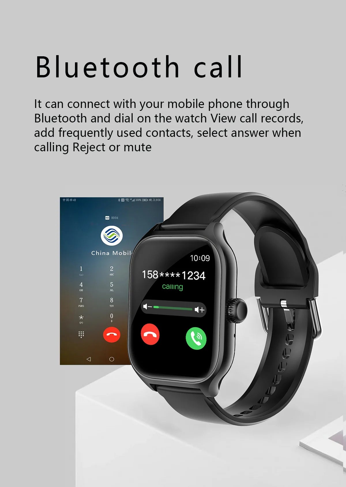 Montre connectée HOMEFISH C20, écran HD de 1.77 pouces, appel Bluetooth, alerte de message, mode sport, montre connectée pour hommes et femmes