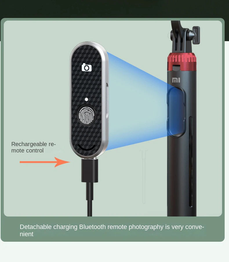 Trépied perche à selfie P160 de 1.6 m, support de téléphone portable rétractable en alliage d'aluminium avec Bluetooth aste pour IOS Android