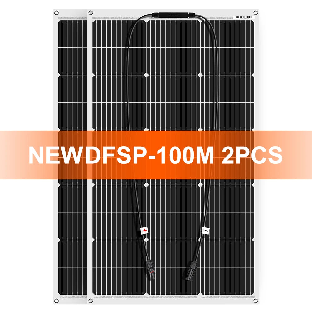 Panneau solaire flexible 100W avec câbles, idéal pour camping-car ou bateau, modèle NEWDFSP-100M