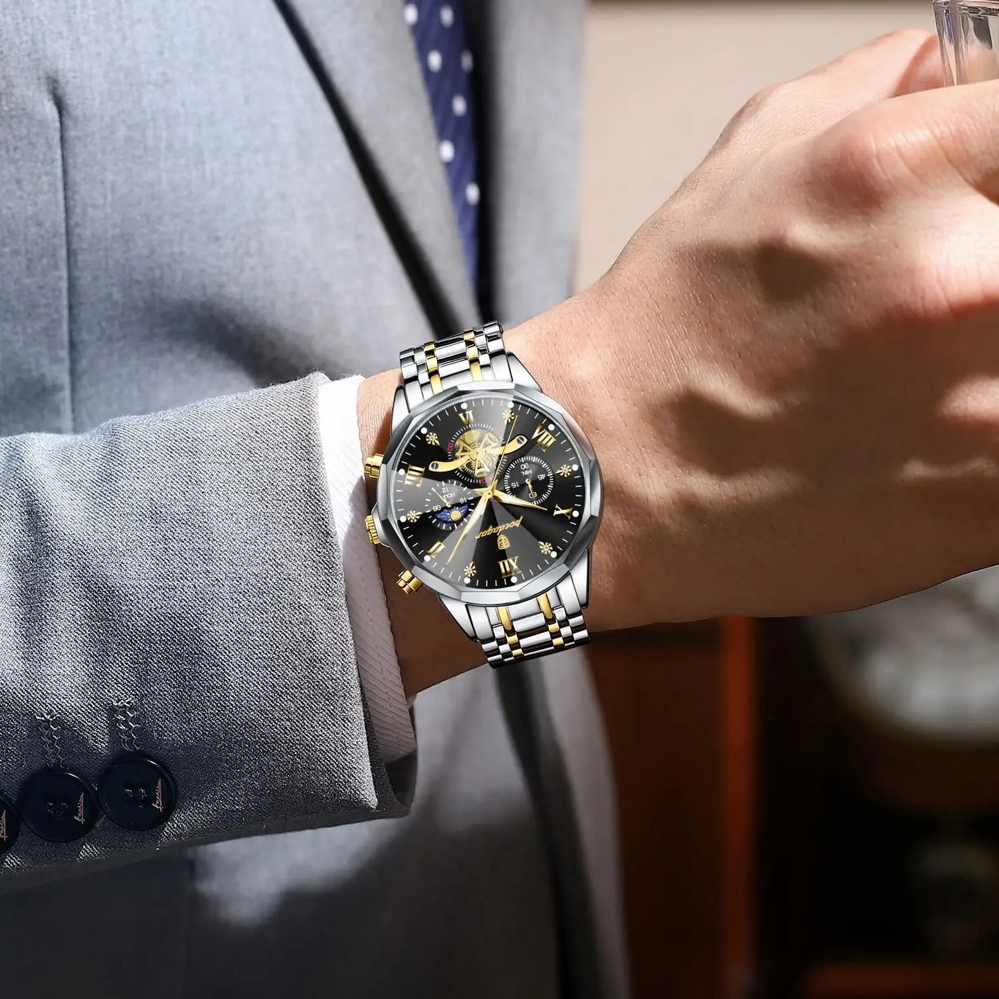 POEDAGAR Montre de luxe pour homme, étanche, chronographe lumineux, montre sport pour homme, acier inoxydable, montre à quartz tendance pour homme, Reloj