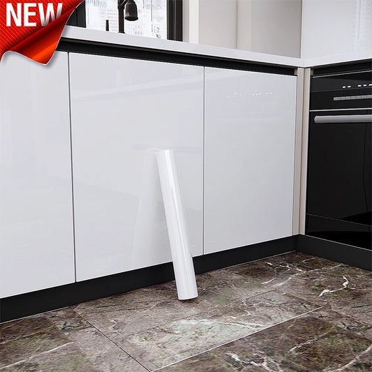 Papier peint auto-adhésif blanc brillant, imperméable, résistant à l'huile, film de rénovation pour meubles en PVC, autocollant pour armoires de cuisine