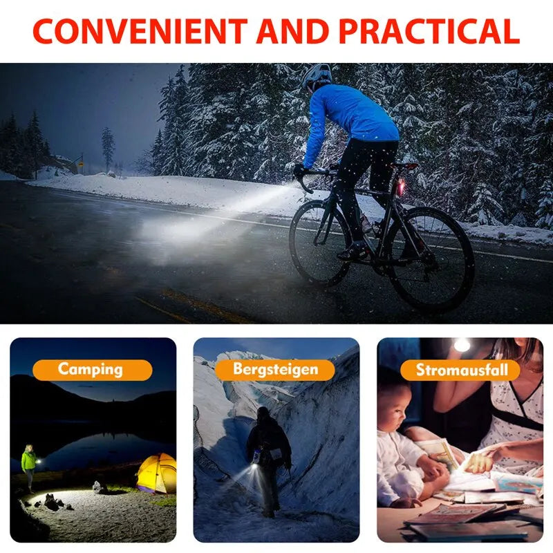 Lampe frontale LED puissante pour vélo, camping, randonnée enneigée et lecture nocturne, lumière claire et pratique