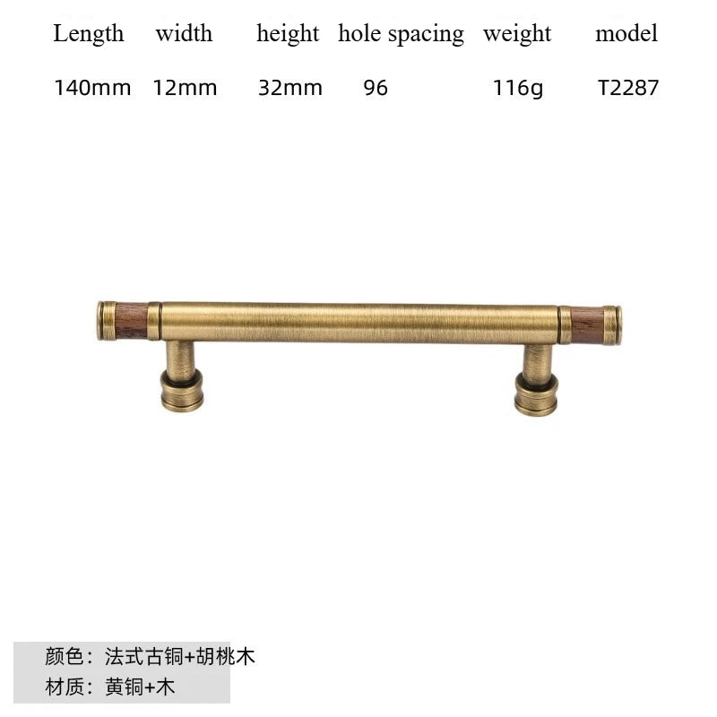 Nouvelle poignée de porte d'armoire en noyer de style chinois – Bouton rond monotrou en laiton et bois nordique en or pour tiroirs et meubles
