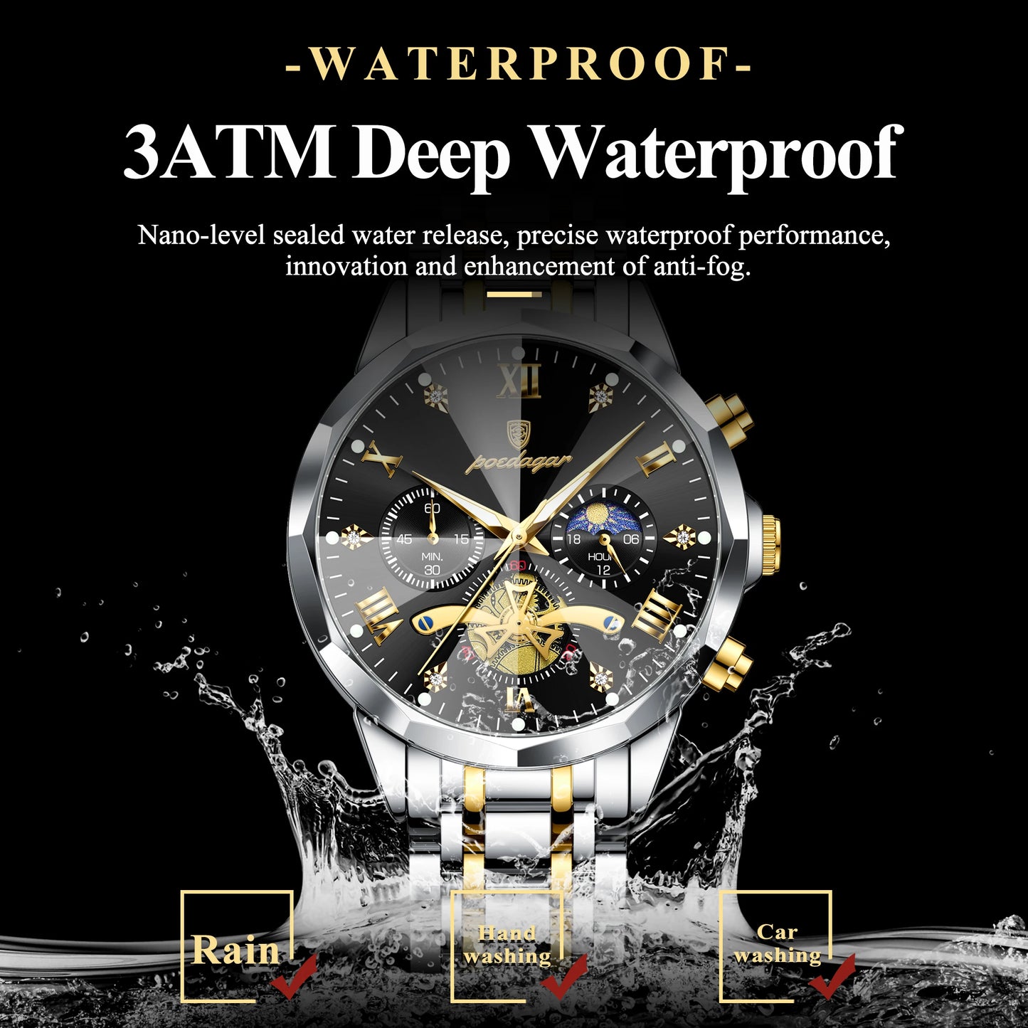 POEDAGAR Montre de luxe pour homme, étanche, chronographe lumineux, montre sport pour homme, acier inoxydable, montre à quartz tendance pour homme, Reloj