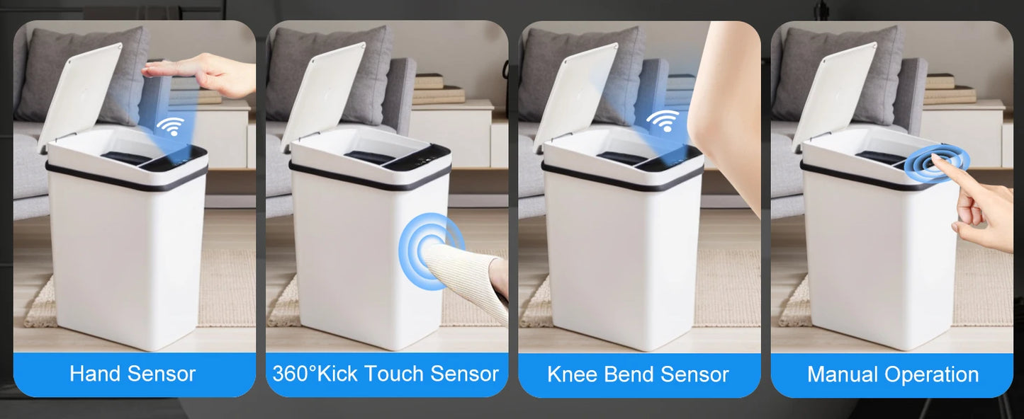 ONEKA poubelle mince automatique pour espace de salle de bain poubelle activée par capteur de mouvement avec couvercle couche poubelle intelligente cuisine bureau