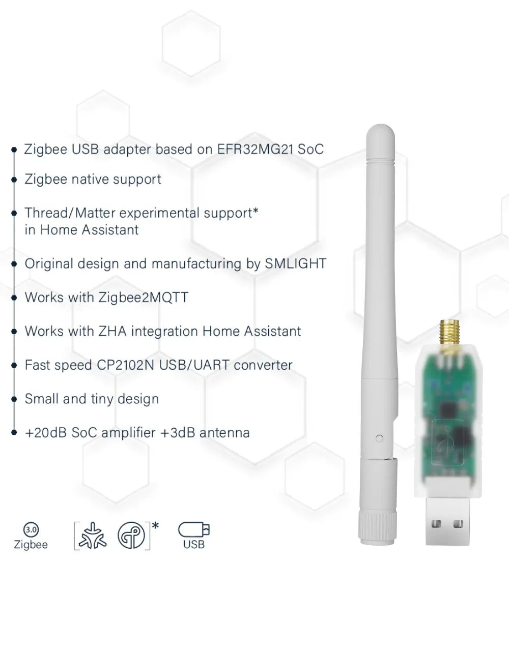 Adaptateur USB Zigbee 3.0 SMLIGHT SLZB-07, le plus petit filetage/matteur fonctionne avec Zigbee2MQTT, Assistant domestique, ZHA