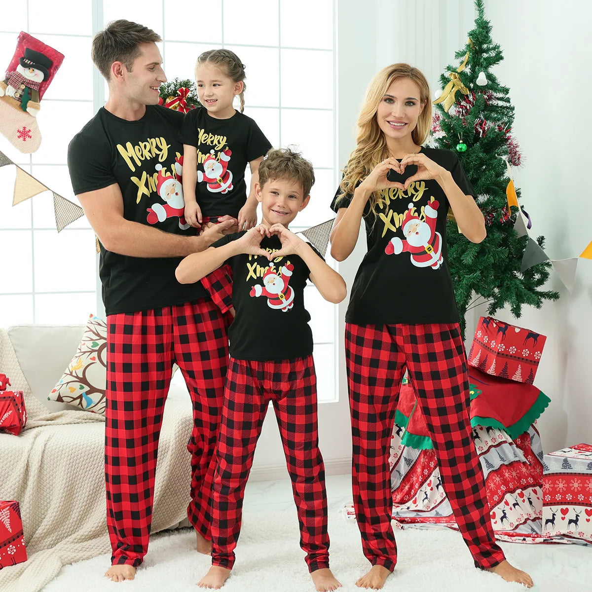 Costume du nouvel an 2025, ensemble pyjama de noël à manches courtes, tenues assorties pour famille/couples/enfants, T-shirt + pantalon, vêtements de nuit