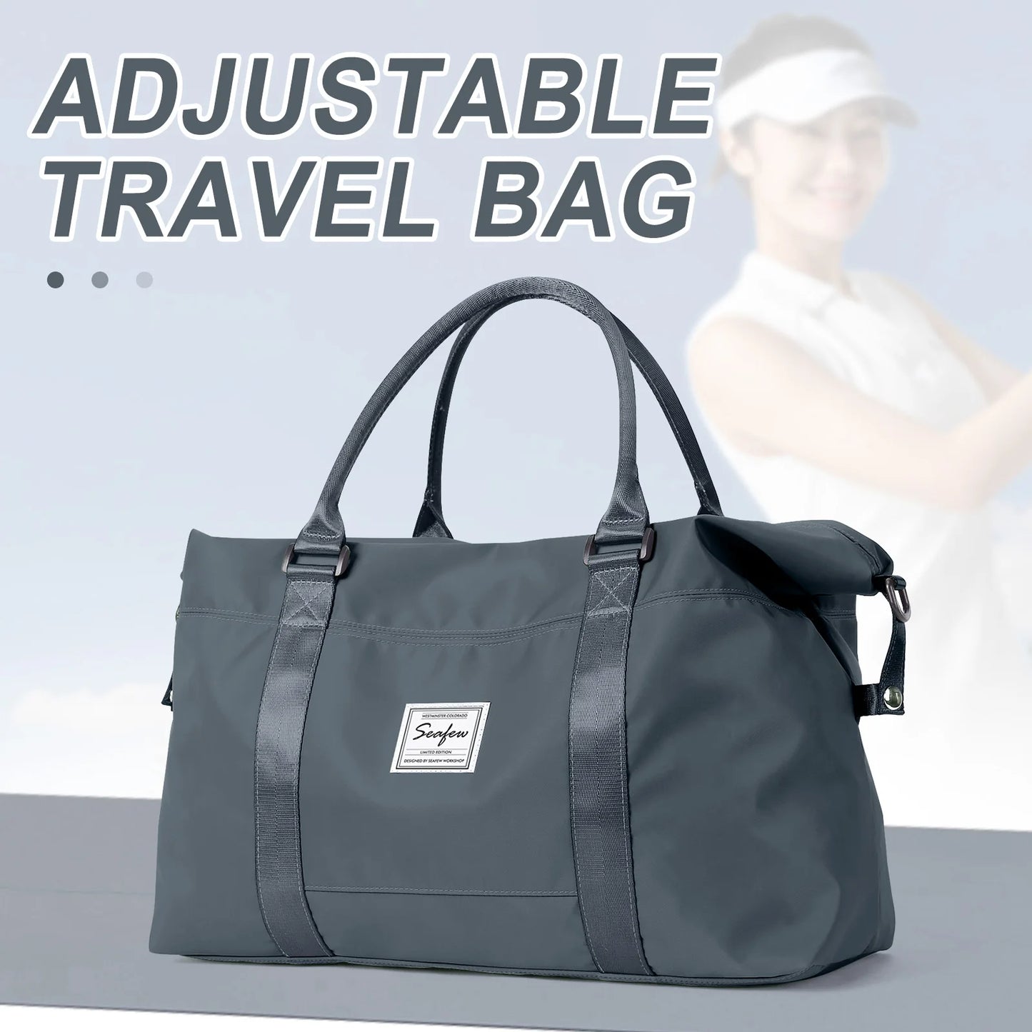 Sac de voyage gris ajustable Seafew, idéal pour les déplacements et activités sportives