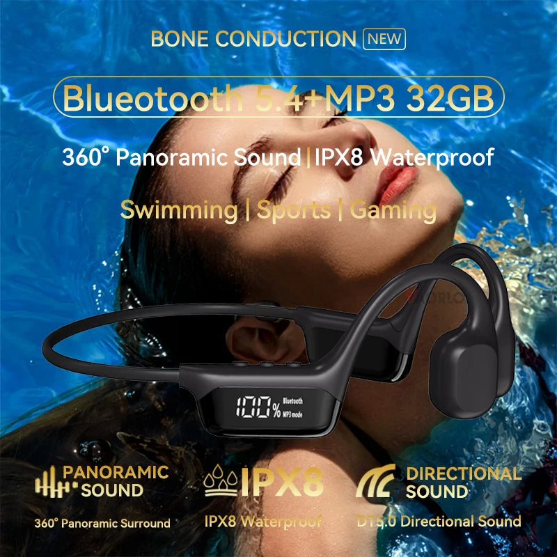 Écouteurs à Conduction osseuse, casque d'écoute étanche IPX8 pour la natation, nouveau casque de Sport sans fil Bluetooth MP3 32 go de RAM Hifi stéréo