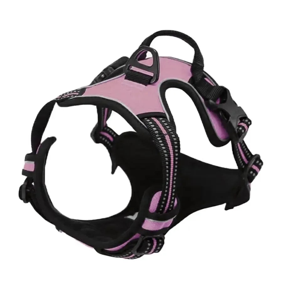 Harnais rose et noir pour chien, réglable et réfléchissant, idéal pour promenades en toute sécurité