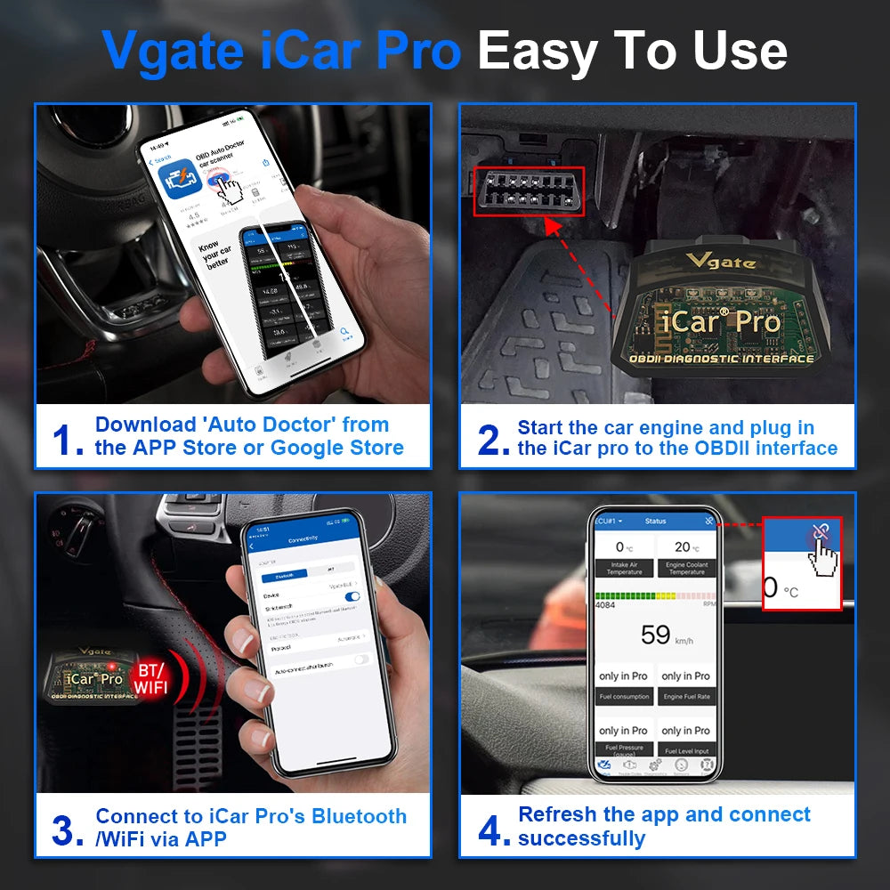 Scanner OBD2 Vgate iCar Pro ELM327 WIFI pour iOS/Android BT 4.0 BT 3.0 ELM 327 OBD 2 Outil de diagnostic automobile Lecteur de codes