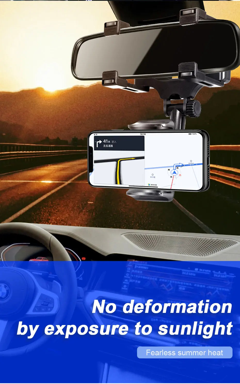 SEAMETAL-Support de téléphone pour rétroviseur de voiture, réglage de la rotation libre, pince stable, support de téléphone pour smartphone, navigation rapide, ket