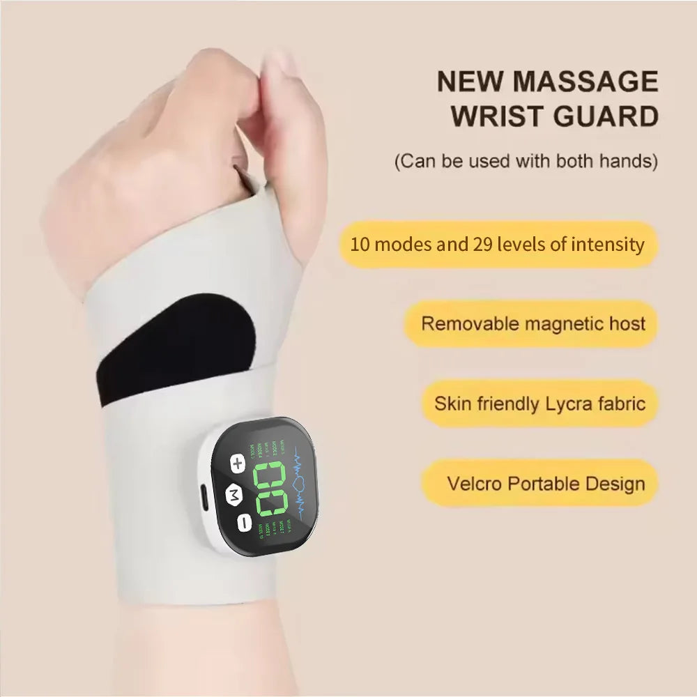 Garde de poignet massage électrique avec écran numérique, 10 modes, tissu Lycra, design portable