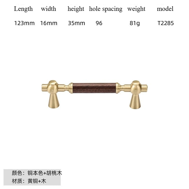 Nouvelle poignée de porte d'armoire en noyer de style chinois – Bouton rond monotrou en laiton et bois nordique en or pour tiroirs et meubles